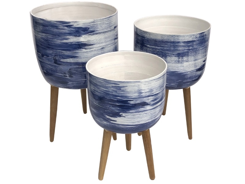 Premium Handcrafted Bamboo Planters with Removable Wooden Legs - Set of 3